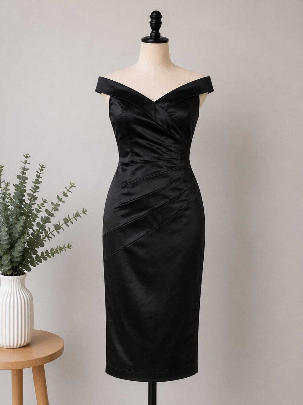 Coast Black Duchess Satin Wiggle/Pencil Midi Dress Size 8